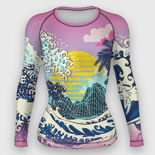Женский рашгард Штормовые океанские волны и пальмы / 3D-принт – фото 1