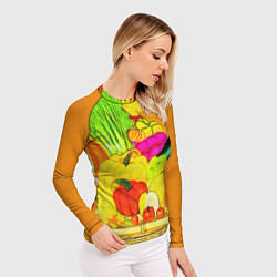 Рашгард женский Плетеная корзина, полная фруктов и овощей, цвет: 3D-принт — фото 2
