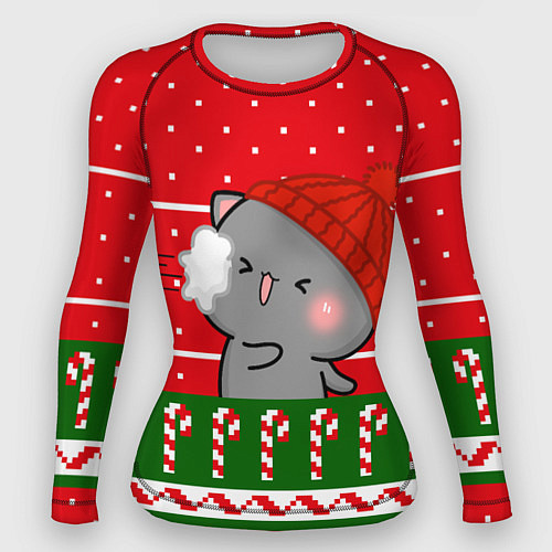 Женский рашгард Серый котик - игра в снежки / 3D-принт – фото 1