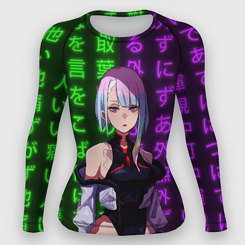 Женский рашгард Люси и неоновые иероглифы / 3D-принт – фото 1