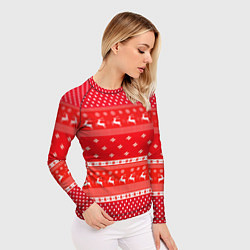Рашгард женский Праздничный красный свитер, цвет: 3D-принт — фото 2