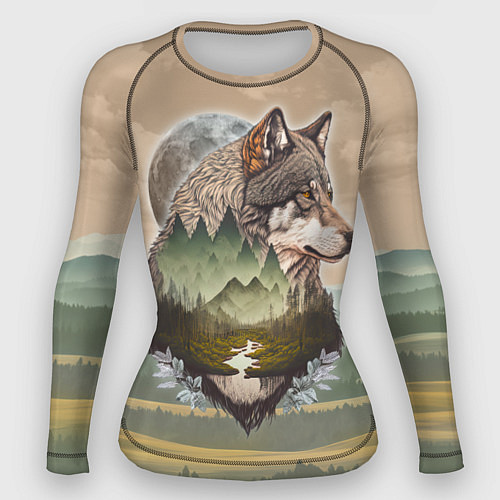 Женский рашгард Портрет волка в технике двойной экспозиции / 3D-принт – фото 1