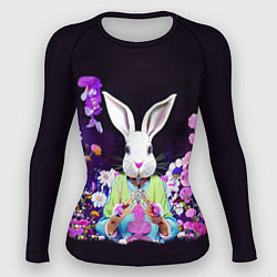 Рашгард женский Кролик в цветах на черном фоне, цвет: 3D-принт