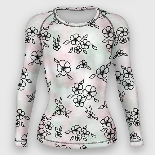 Женский рашгард Цветы сакуры на акварельном фоне - паттерн / 3D-принт – фото 1