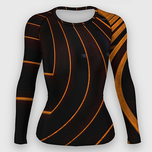 Женский рашгард Чёрные полосы и неоновые оранжевые линии / 3D-принт – фото 1