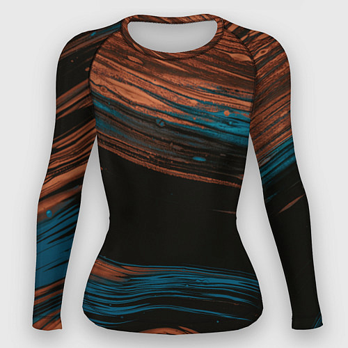 Женский рашгард Синие и оранжевые переливающиеся пески во тьме / 3D-принт – фото 1