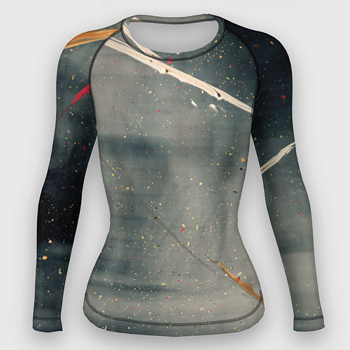 Женский рашгард Серый туман и красные, оранжевые, белые мазки крас / 3D-принт – фото 1