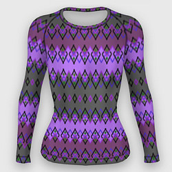 Рашгард женский Серо-фиолетовый этнический геометрический узор, цвет: 3D-принт