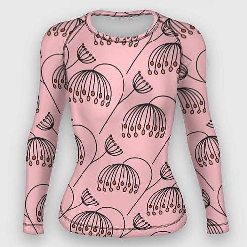 Женский рашгард Цветы в стиле бохо на пудрово-розовом фоне / 3D-принт – фото 1