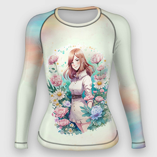 Женский рашгард Девушка среди пионов / 3D-принт – фото 1