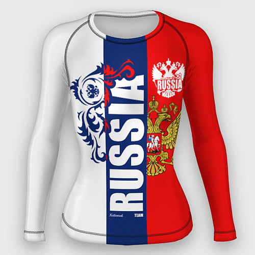 Женский рашгард Russia national team: white blue red / 3D-принт – фото 1