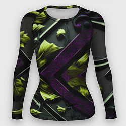 Рашгард женский Зеленые листья и фиолетовые вставки, цвет: 3D-принт