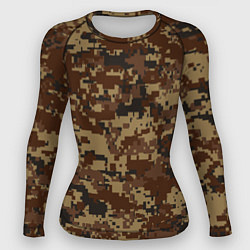 Рашгард женский Коричнево-черный камуфляж, цвет: 3D-принт