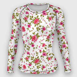Рашгард женский Розовые цветы на белом фоне, цвет: 3D-принт