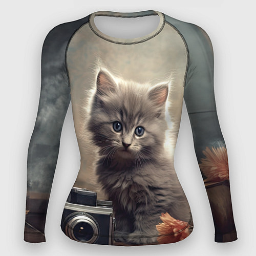 Женский рашгард Серый котенок, винтажное фото / 3D-принт – фото 1