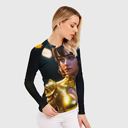 Рашгард женский Девушка в золотом чешуйчатом костюме, цвет: 3D-принт — фото 2