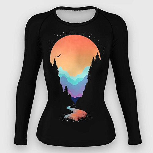 Женский рашгард Неоновое солнце SynthWave / 3D-принт – фото 1