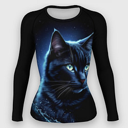 Женский рашгард Черный кот - брызги воды