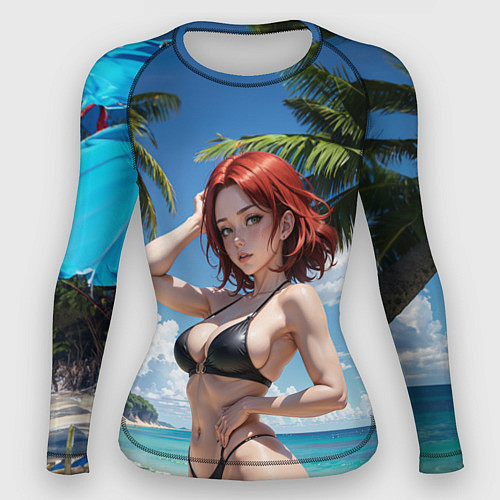 Женский рашгард Девушка с рыжими волосами на пляже / 3D-принт – фото 1