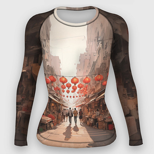 Женский рашгард Рынок в Гонконге / 3D-принт – фото 1