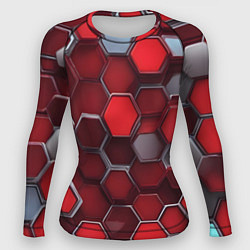 Рашгард женский Cyber hexagon red, цвет: 3D-принт