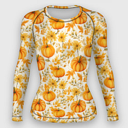 Рашгард женский Тыквы и осенние цветы - паттерн, цвет: 3D-принт