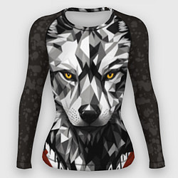 Рашгард женский Черный волк - полигональная голова зверя, цвет: 3D-принт