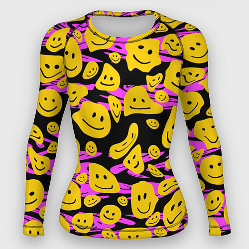 Женский рашгард Растекшийся смайл на пиксельном фоне / 3D-принт – фото 1