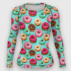 Рашгард женский Разноцветные пончики паттерн, цвет: 3D-принт