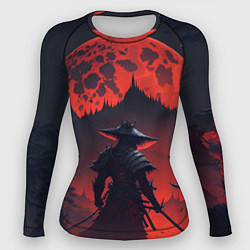 Женский рашгард Samurai and red moon - нейросеть