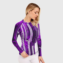 Рашгард женский Киберпанк полосы белый и фиолетовый, цвет: 3D-принт — фото 2