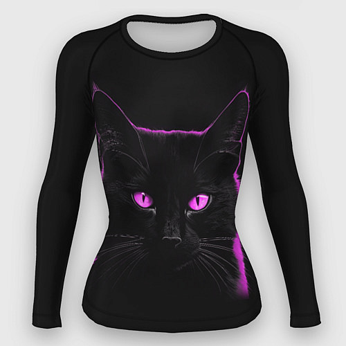 Женский рашгард Черный кот в розовом свечении / 3D-принт – фото 1