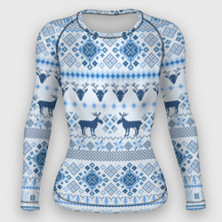 Рашгард женский Blue sweater with reindeer, цвет: 3D-принт