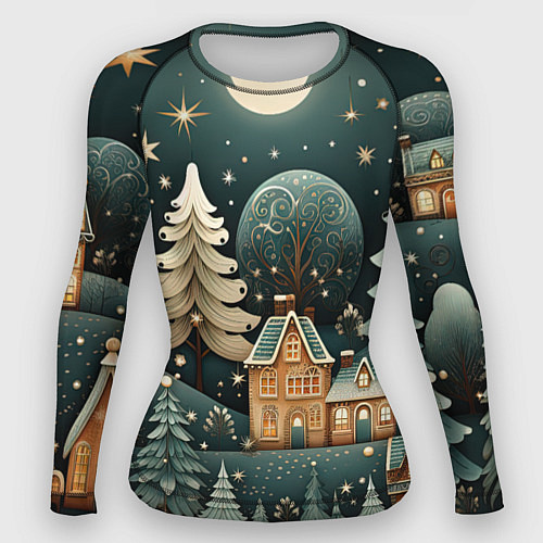 Женский рашгард Снежная деревня в праздничном наряде / 3D-принт – фото 1