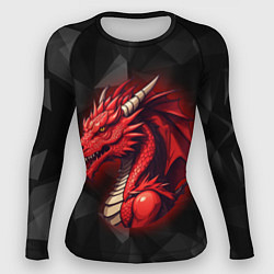 Женский рашгард Красный дракон на полигональном черном фоне