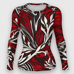 Рашгард женский Красно белый узор на чёрном фоне, цвет: 3D-принт