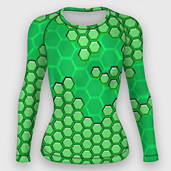Рашгард женский Зелёная энерго-броня из шестиугольников, цвет: 3D-принт