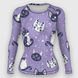 Рашгард женский Мистические кошечки - паттерн фиолетовый, цвет: 3D-принт