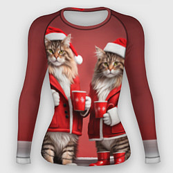 Женский рашгард С новым котом - два кота в костюмах Санты