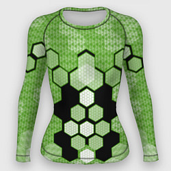 Рашгард женский Зелёная кибер броня hexagons, цвет: 3D-принт