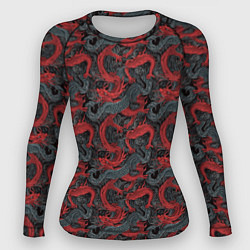 Рашгард женский Красные драконы на сером фоне, цвет: 3D-принт
