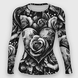 Женский рашгард Черно белое сердце и розы