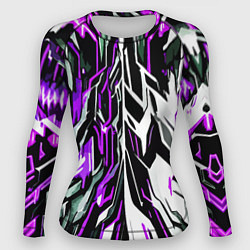 Женский рашгард Фиолетовая и белая абстракция на чёрном фоне