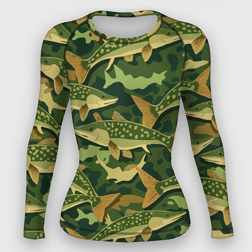 Женский рашгард Камуфляж рыболова - рыба щука / 3D-принт – фото 1