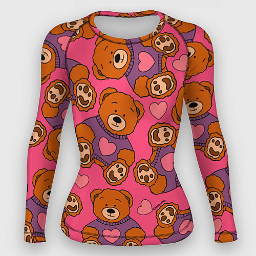 Женский рашгард Мишки игрушки в розовых свитерах и сердечки / 3D-принт – фото 1