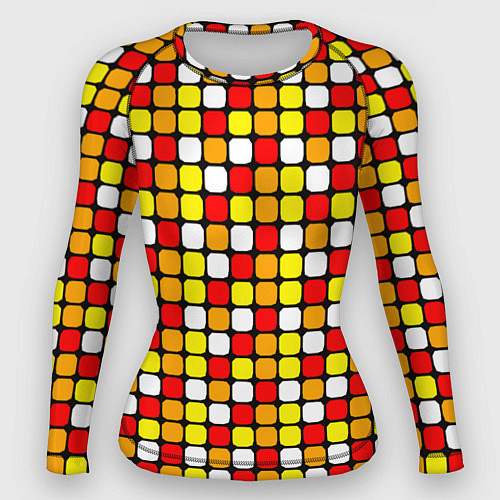 Женский рашгард Красные, жёлтые и белые квадраты / 3D-принт – фото 1