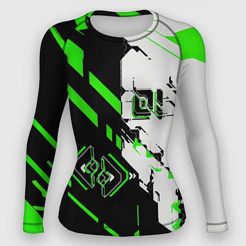 Женский рашгард Зелёные и чёрные техно линии / 3D-принт – фото 1