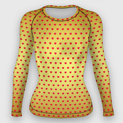 Рашгард женский Красные сердечки на золотом фоне, цвет: 3D-принт