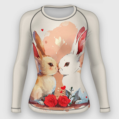 Женский рашгард Влюбленные кролики с цветочками / 3D-принт – фото 1