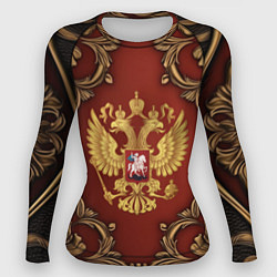 Рашгард женский Золотой герб России на красном фоне лепнина, цвет: 3D-принт